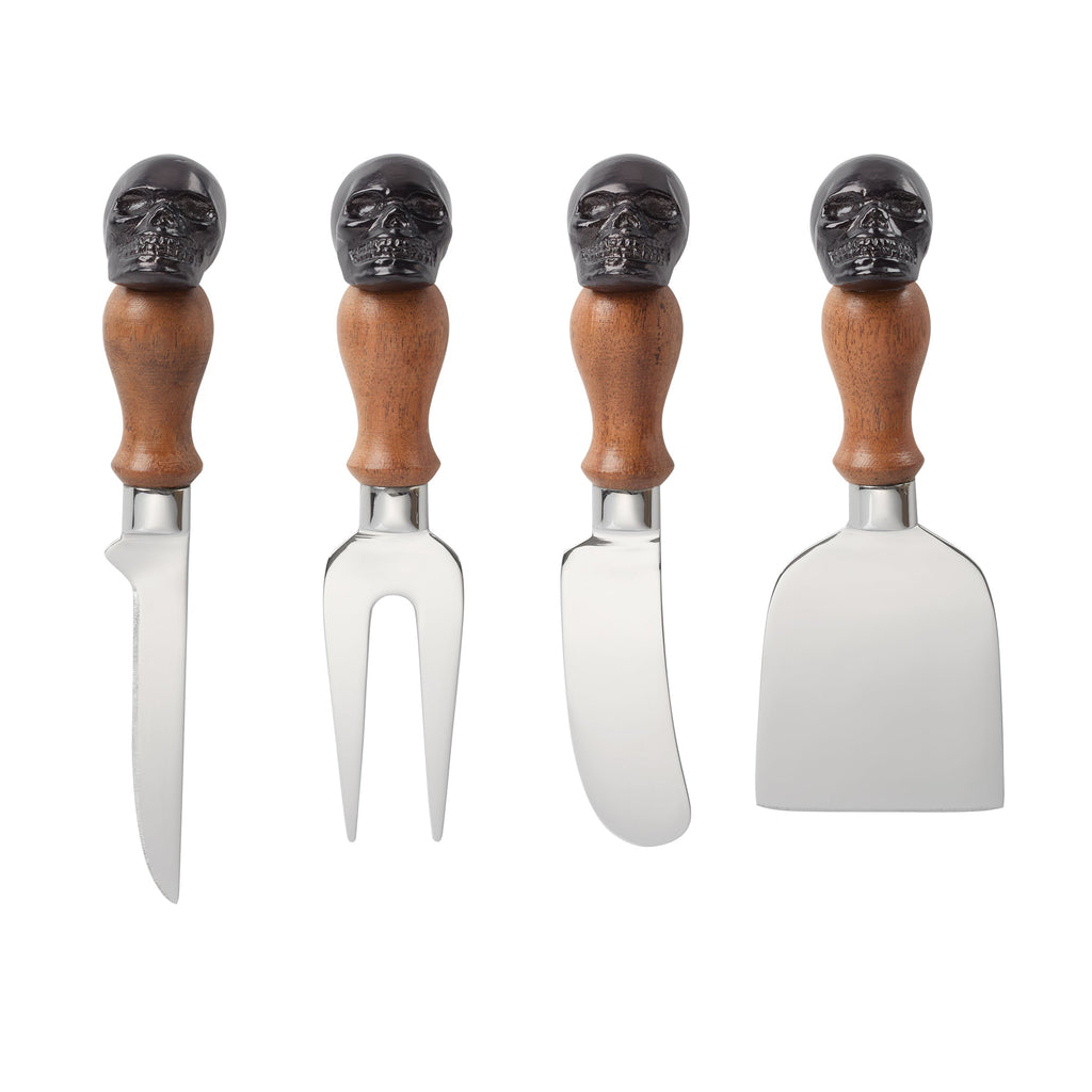 Oneida Vintro Halloween Skull Mirror 4-Piece Cheese Set, aluminum/stainless steel