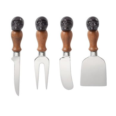 Oneida Vintro Halloween Skull Mirror 4-Piece Cheese Set, aluminum/stainless steel