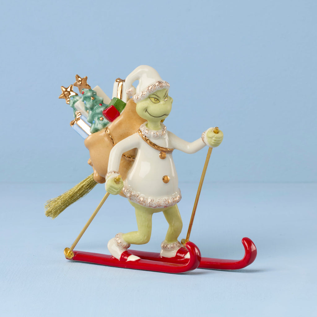 Lenox Grinch On Skis Ornament, porcelain