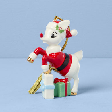 Lenox Rudolph in a Santa Suit Ornament, porcelain