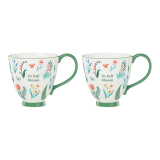 Oneida First Blooms Green Mugs, Set of 2, porcelain