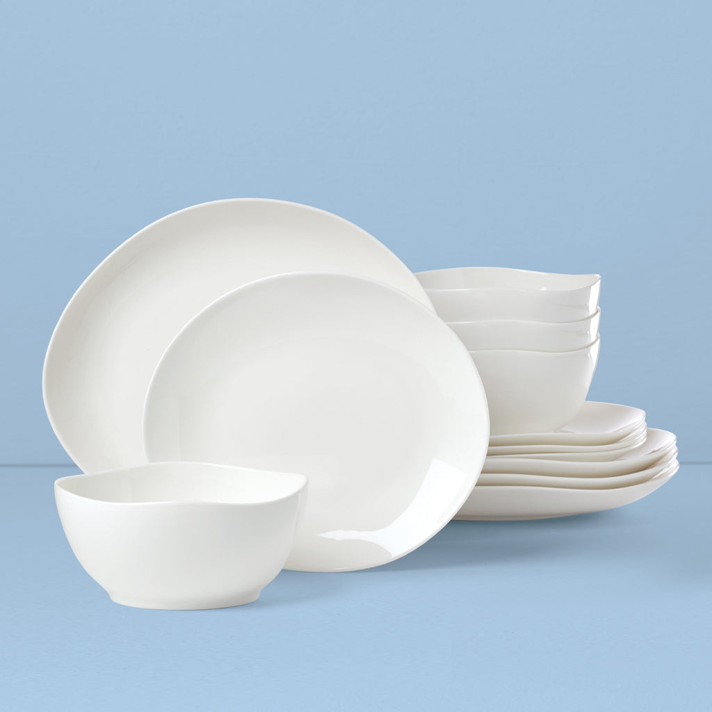 Lenox Studio 1414 Curve 12-Piece Dinnerware Set, bone china
