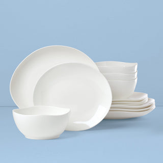 Lenox Studio 1414 Curve 12-Piece Dinnerware Set, bone china