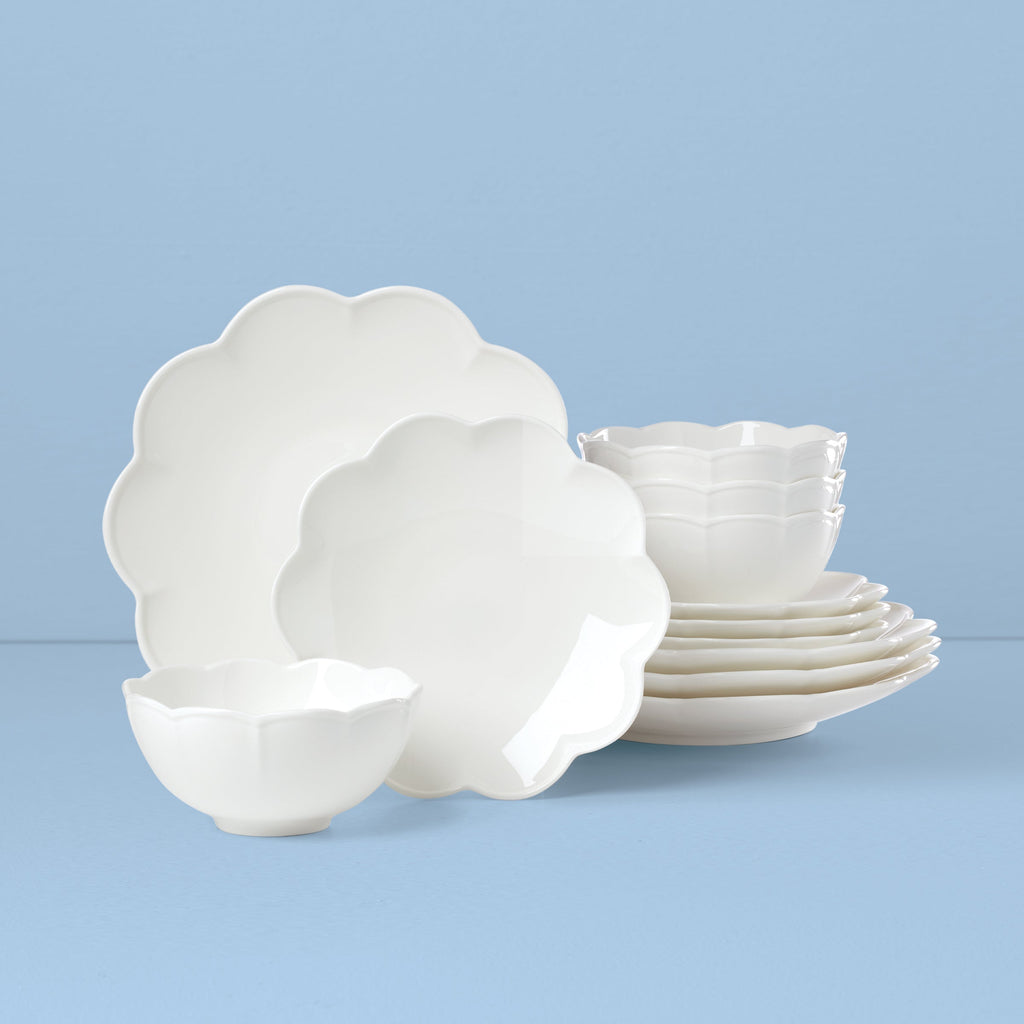 Lenox Studio 1414 Scallop 12-Piece Dinnerware Set, bone china