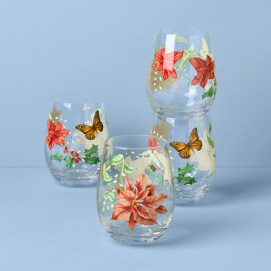 Lenox Butterfly Meadow Holiday Stemless Wine Glasses, Set Of 4, crystal non lead
