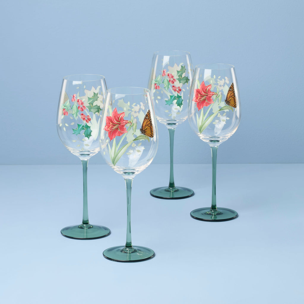 Lenox Butterfly Meadow Holiday Wine Glasses, Set of 4, crystal non lead