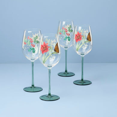 Lenox Butterfly Meadow Holiday Wine Glasses, Set of 4, crystal non lead