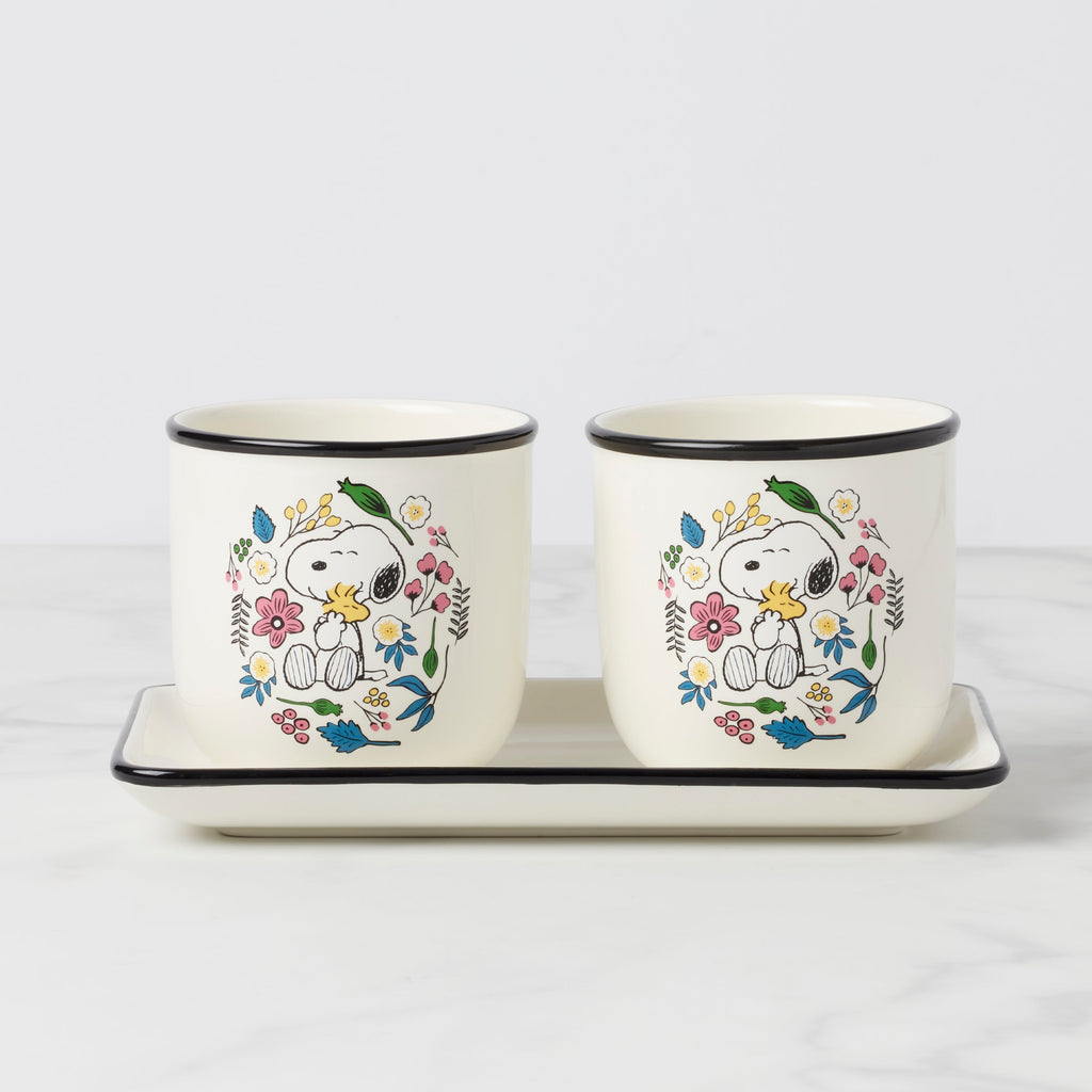 Lenox Chef Snoopy Herb Pots, Set Of 3, porcelain • hand wash • includes (2) herb pots and (1) tray • each herb pot measures 4