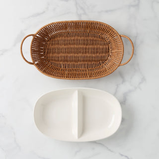 Oneida Willow & White Divided Server with Tray, stoneware (view 3)