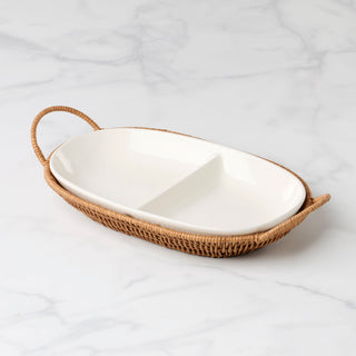 Oneida Willow & White Divided Server with Tray, stoneware