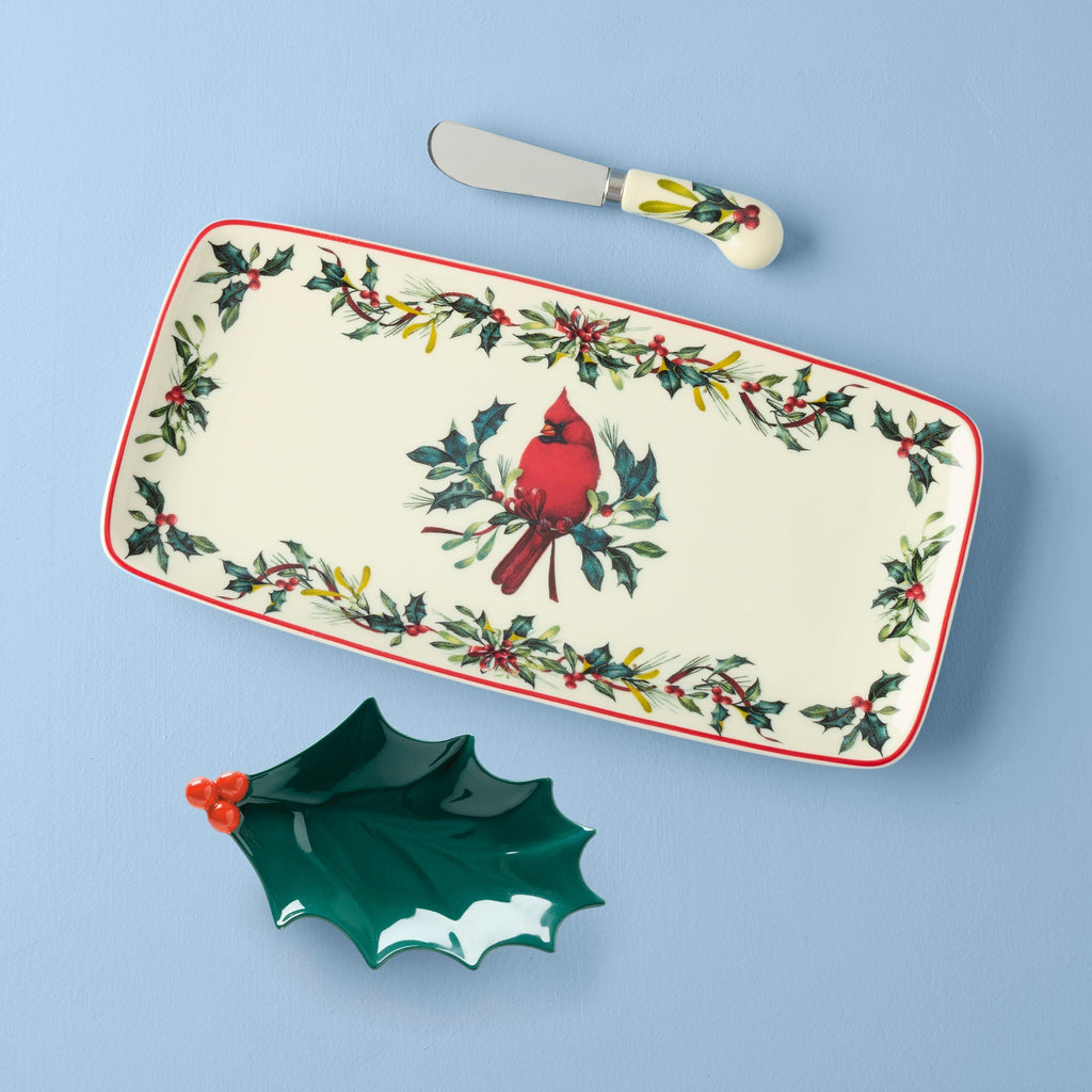 Lenox Winter Greetings Tray Set with Spreader 3 Piece Set, porcelain