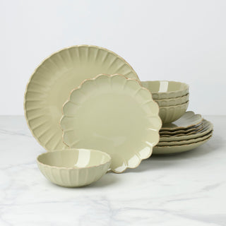 Lenox French Perle Scallop Matcha 12-Piece Dinnerware Set, stoneware