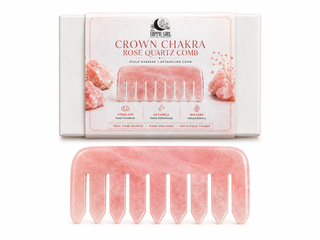 Crown Chakra Rose Quartz Comb – Crystal Scalp Massage & Wide Tooth Hair Comb