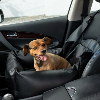 PupProtector™ Cool-to-Touch Vegan Leather Memory Foam Dog Car Bed – Black