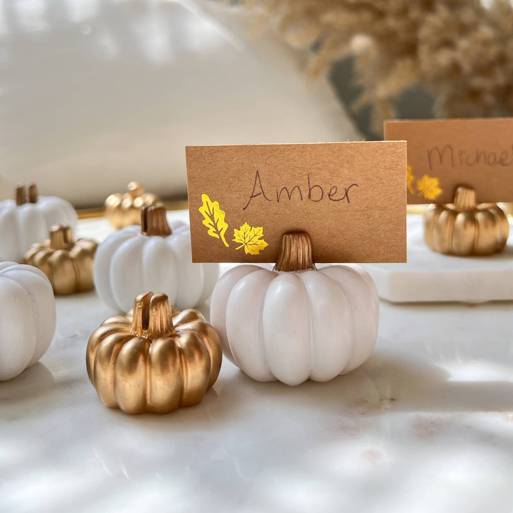 White And Gold Pumpkin Place Card Holders – Set of 6