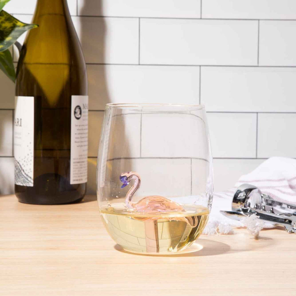 3D Pink Flamingo Stemless Wine Glasses – Set of 2