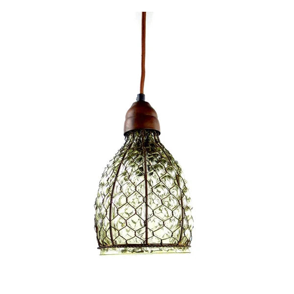 Rusted Chicken-Wire Plug-In Pendant Light with Glass