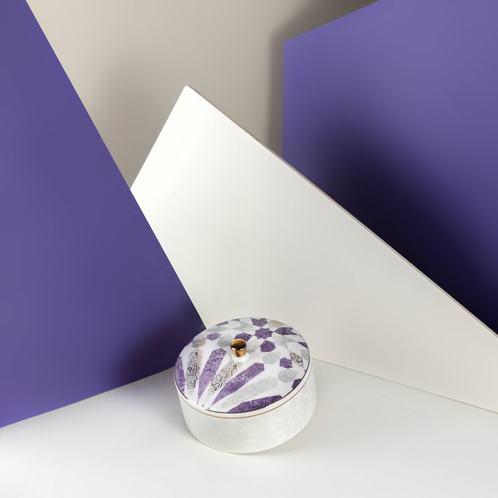 Amal Small Date and Mini Sugar Bowl – Purple & Gold Elegant Middle Eastern Serving Dish