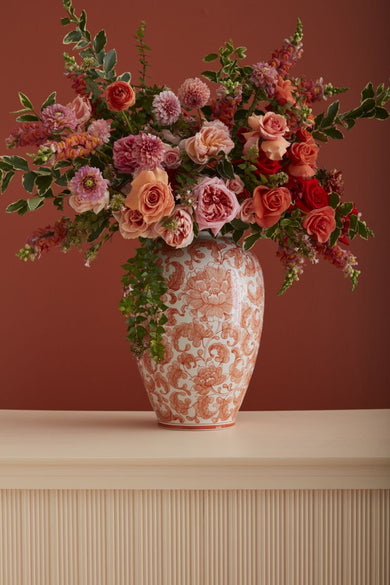 Classic Meets Contemporary: Elodie Vase in Coral Floral Chinoiserie