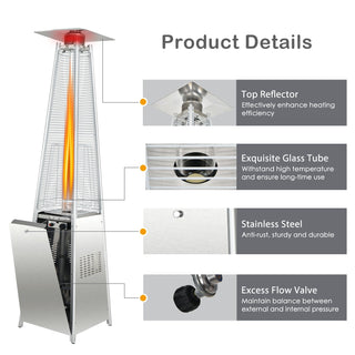 42,000 BTU Pyramid Propane Patio Heater with Glass Flame Tube and Wheels