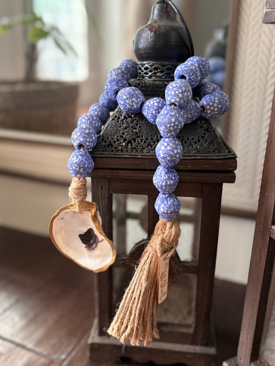 Coastal Grandmother Sea Glass Garland with 18K Gold Oyster