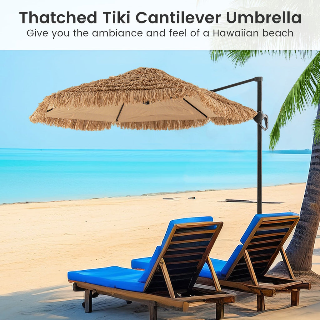 9.5-Foot Hawaiian-Style Cantilever Tiki Patio Umbrella – Natural
