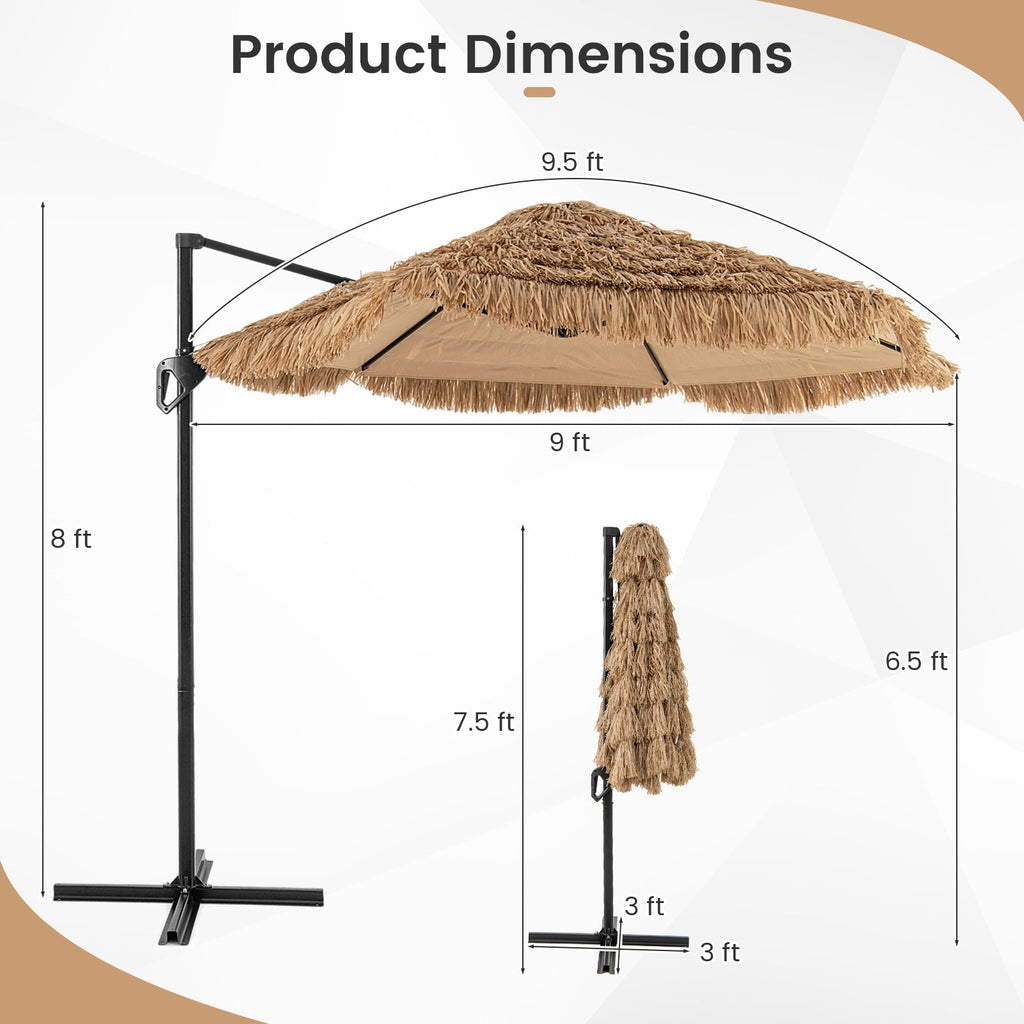 9.5-Foot Hawaiian-Style Cantilever Tiki Patio Umbrella – Natural