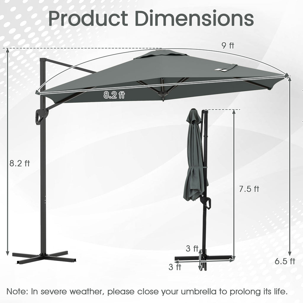 9-Foot Cantilever Patio Umbrella with Vented Sun-Protective Canopy