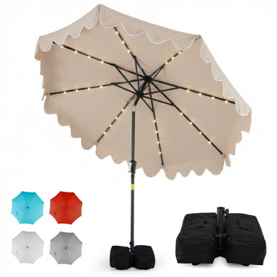 9-Foot Solar LED Patio Umbrella with Tilt and Weighted Base