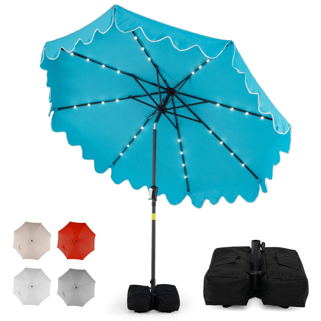 9-Foot Solar LED Patio Umbrella with Tilt and Weighted Base
