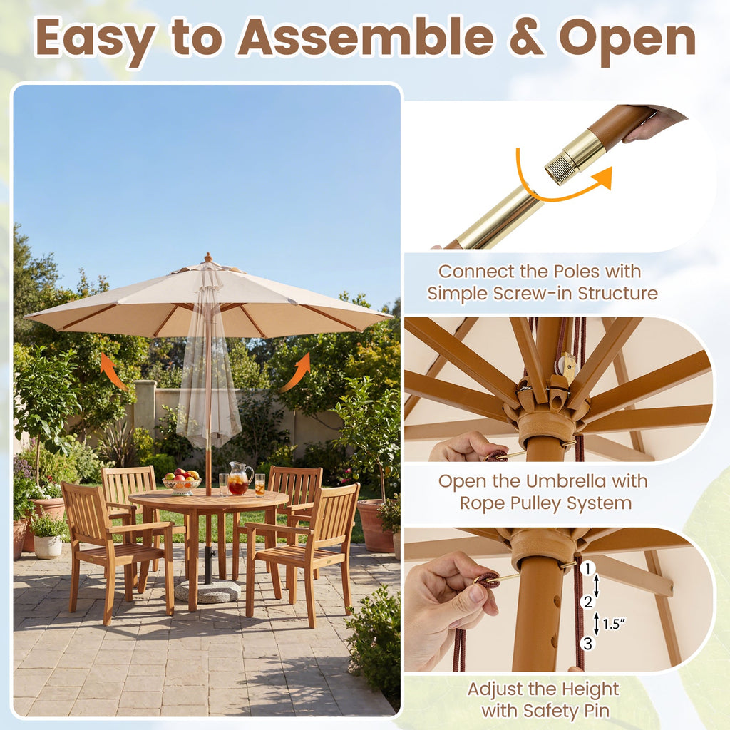 9-Foot Outdoor Market Table Umbrella with Bamboo Pole and 8 Ribs