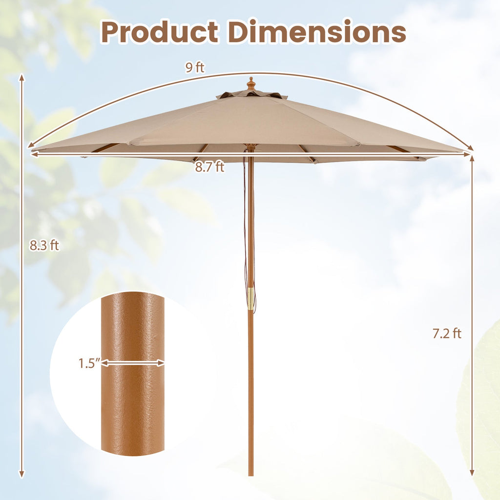 9-Foot Outdoor Market Table Umbrella with Bamboo Pole and 8 Ribs