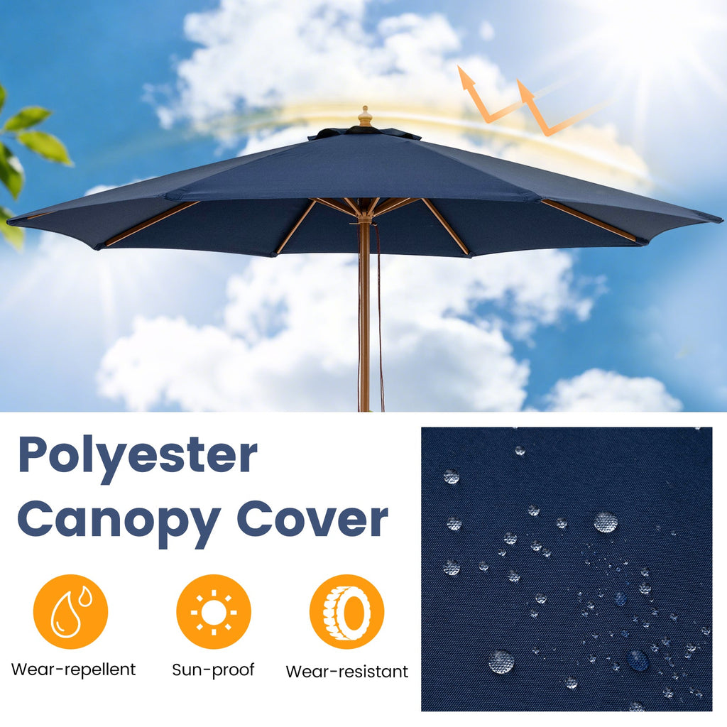 9-Foot Outdoor Market Table Umbrella with Bamboo Pole and 8 Ribs