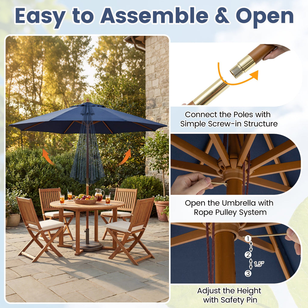 9-Foot Outdoor Market Table Umbrella with Bamboo Pole and 8 Ribs