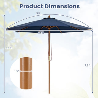 9-Foot Outdoor Market Table Umbrella with Bamboo Pole and 8 Ribs