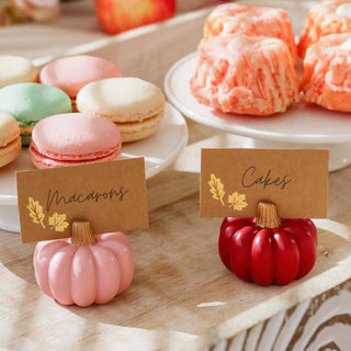 Burgundy & Blush Pink Pumpkin Place Card Holders – Set of 6