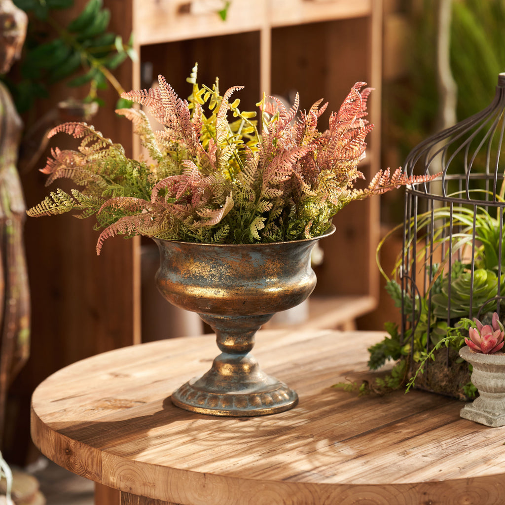 Aged Bronze-Gold Pedestal Urn Planter