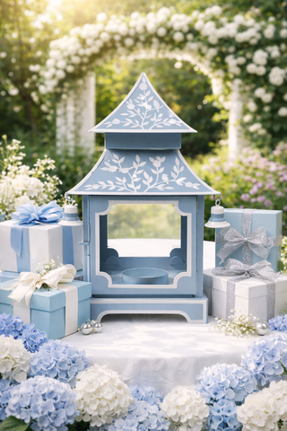 Soft Blue & White Bird & Vine Pagoda Lantern (4 Sizes) | Chinoiserie Accent