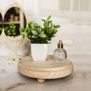 Round Wooden Pedestal Tray – Rustic or Natural Paulownia Wood Display Stand
