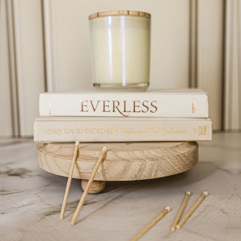 Round Wooden Pedestal Tray – Rustic or Natural Paulownia Wood Display Stand