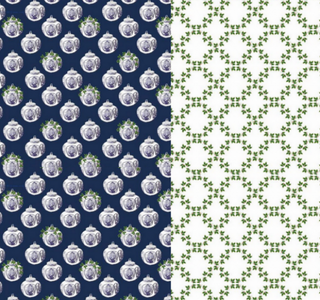 Reversible Navy Ginger Jar & Green Trellis Gift Wrap | Elegant Double-Sided Wrap