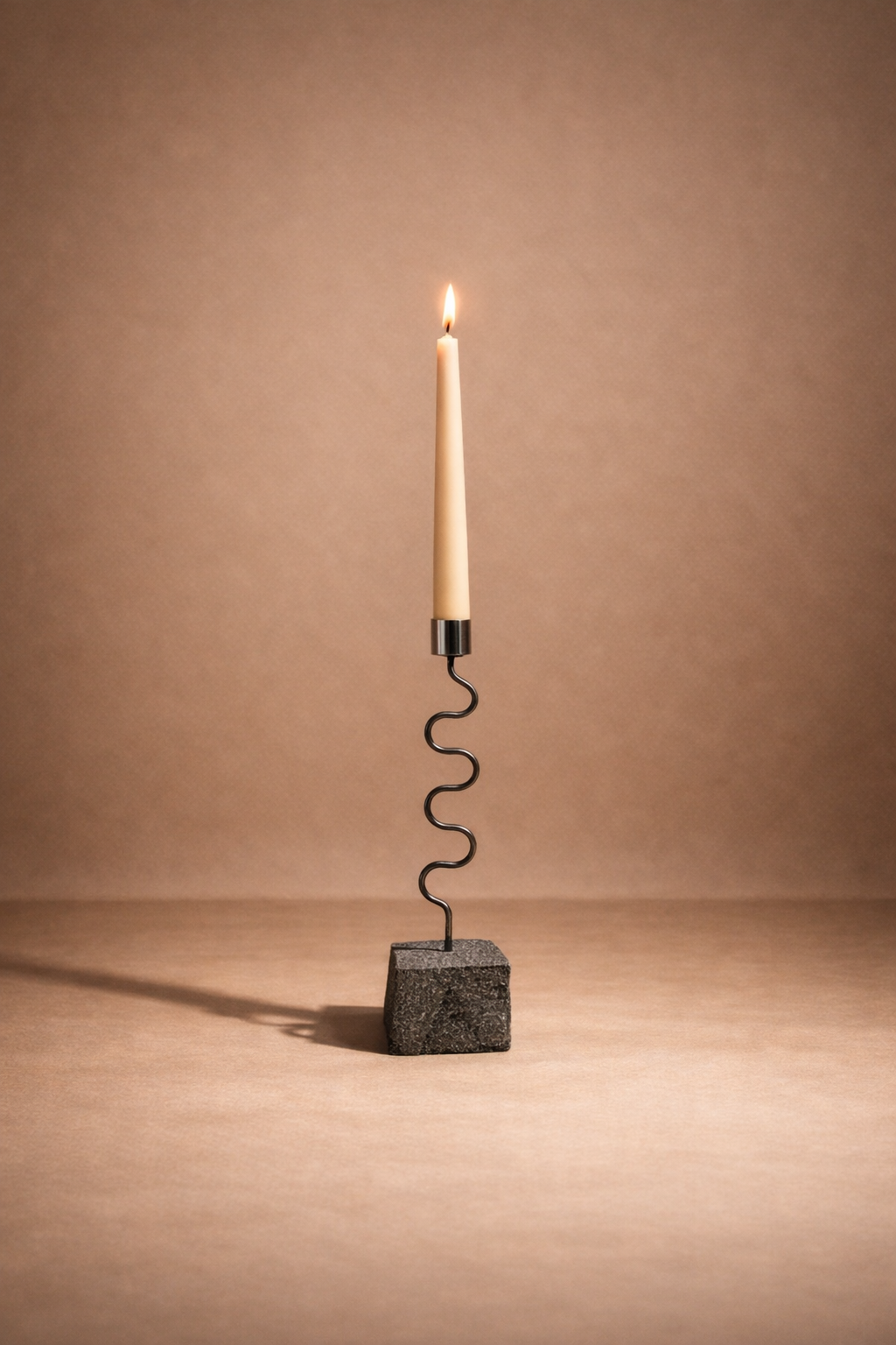 Amara River Rock & Iron Taper Candle Holder
