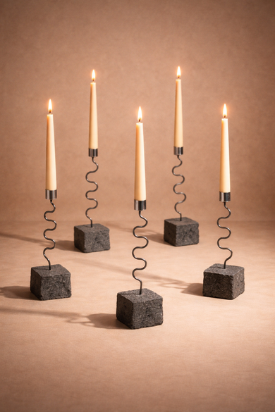 Amara River Rock & Iron Taper Candle Holder