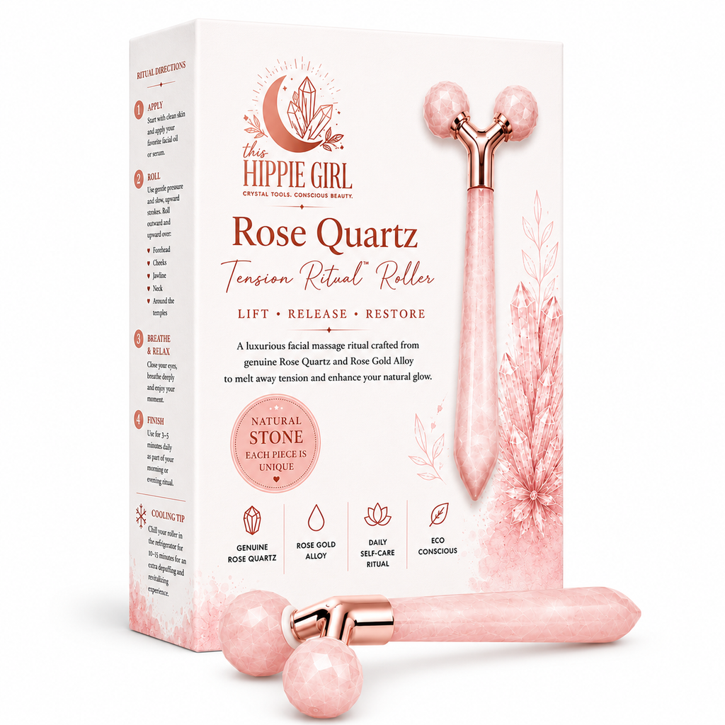 Rose Quartz Tension Ritual™ Roller – 3D Faceted Crystal Face & Neck Massager