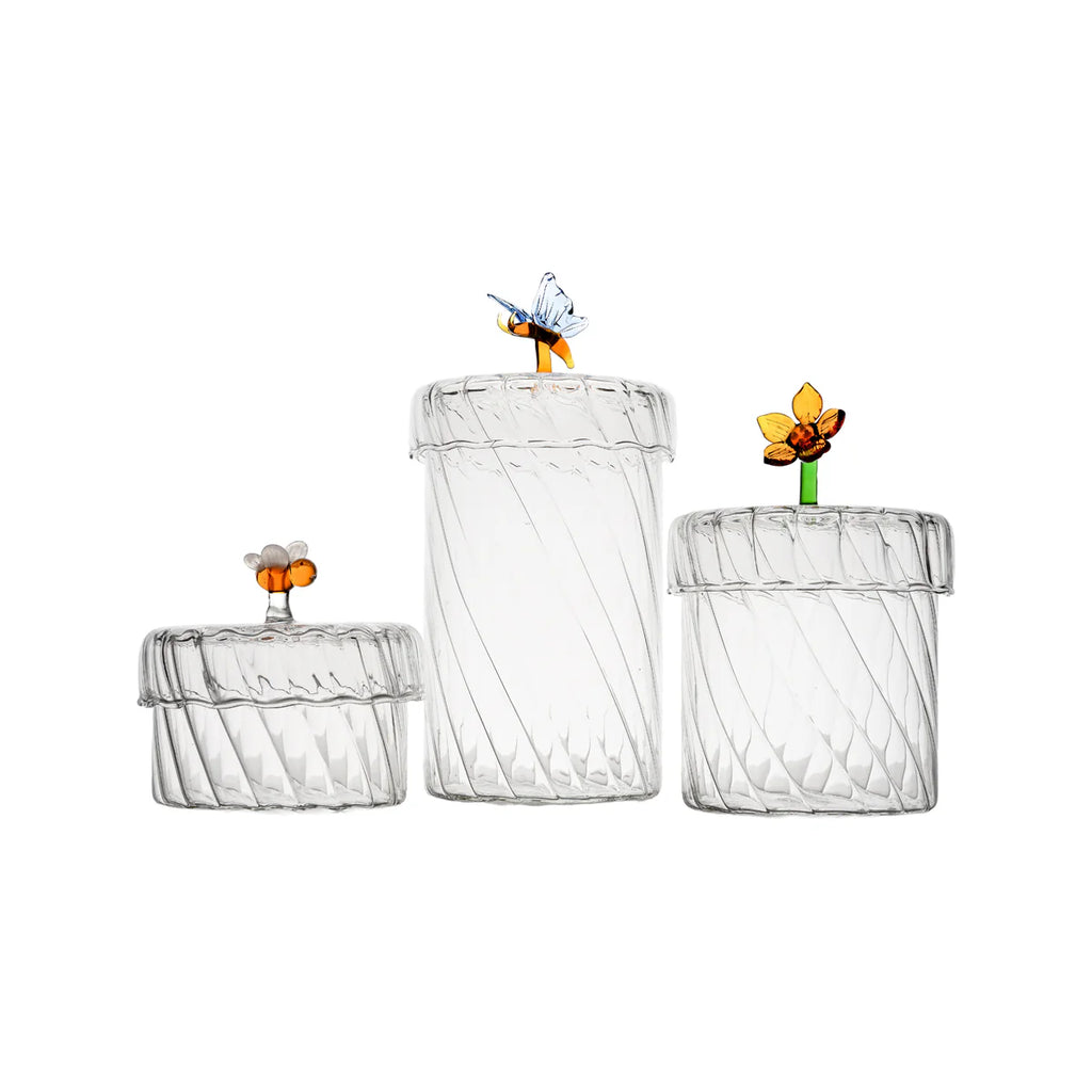 Decorative Apothecary Jars Set of 3 with Flower, Bee & Butterfly Tops