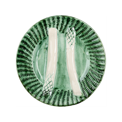 Asparagus Plates Set of 2 – Hand-Painted Portuguese Majolica Style Plates in Turquoise, Green & White