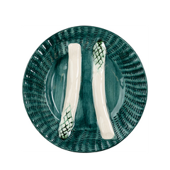 Asparagus Plates Set of 2 – Hand-Painted Portuguese Majolica Style Plates in Turquoise, Green & White