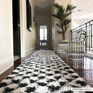 Atira Black White Checkered Area Rug – Modern Patterned Washable Carpet