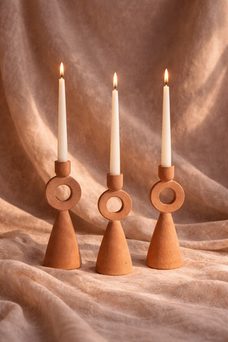 Azu & Asha Handcrafted Terracotta Taper Candle Holders