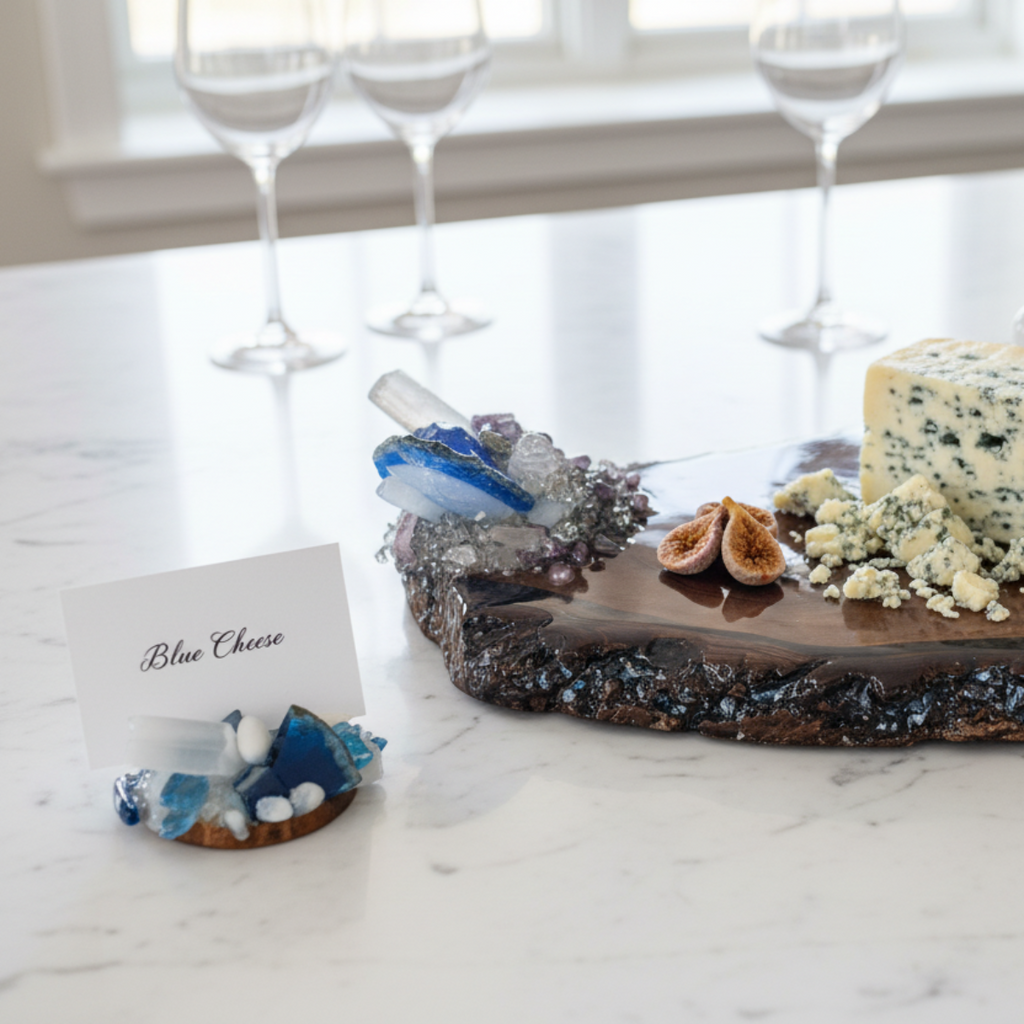Azure Walnut & Natural Stone Place Card Holder
